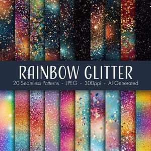 Regnbågsglitter sömlösa mönster, utskrivbart digitalt papper, omedelbar nedladdning, kommersiellt bruk, scrapbooking