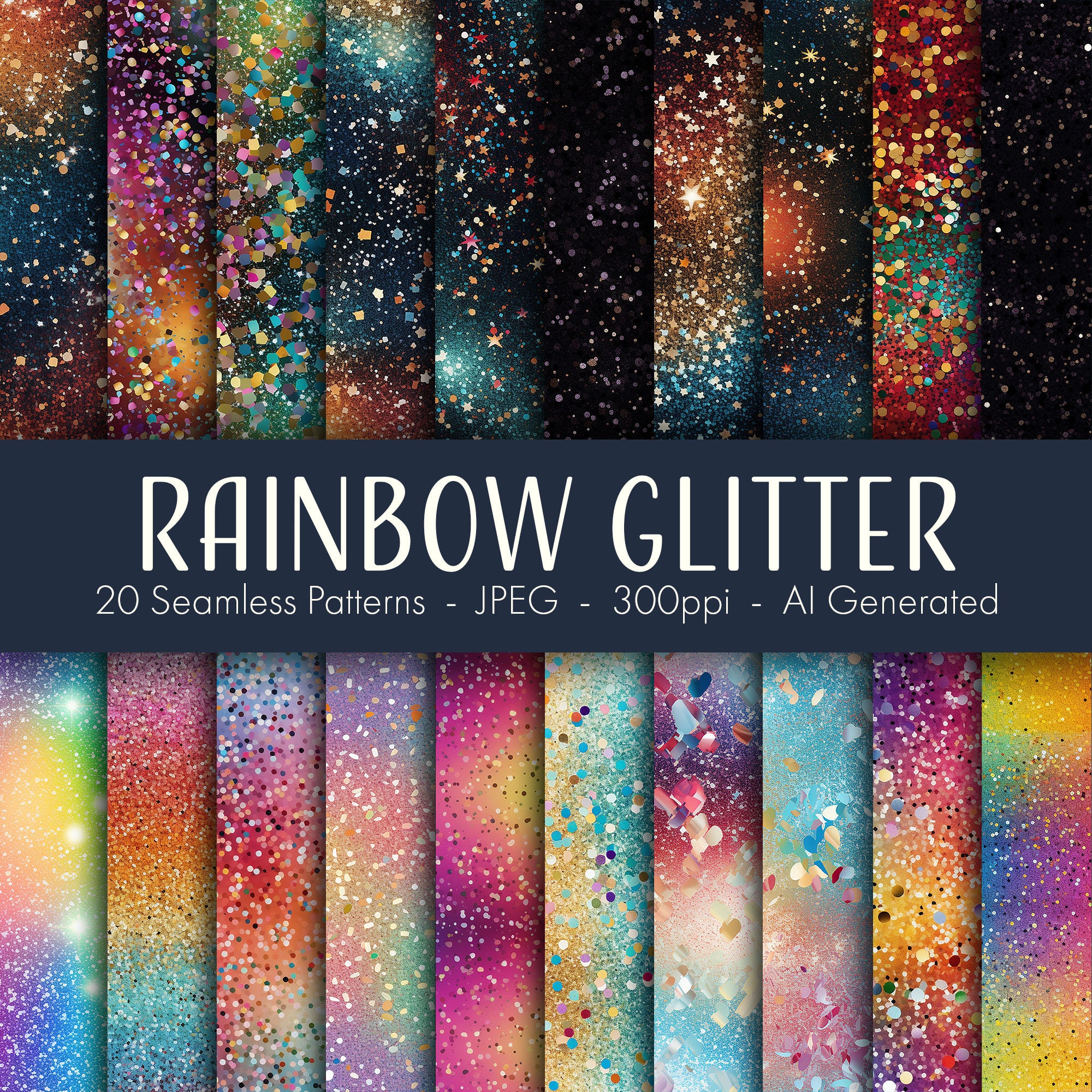 Rainbow Glitter Seamless Patterns, Printable Digital Paper, Instant ...