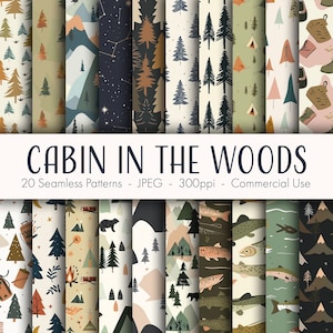 Cabin in the Woods Seamless Patterns, druckbares digitales Papier, kommerzielle Nutzung, JPEG-Format, sofortiger Download