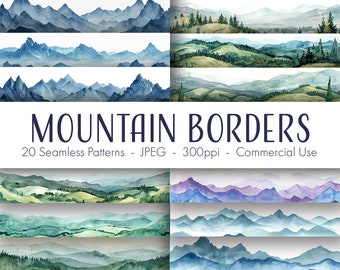 Mountain Seamless Borders, printable digital paper, commercial use, JPEG format, instant download