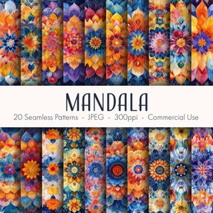 Naadloze mandalapatronen, afdrukbaar digitaal papier, commercieel gebruik, jpeg-indeling, instant download