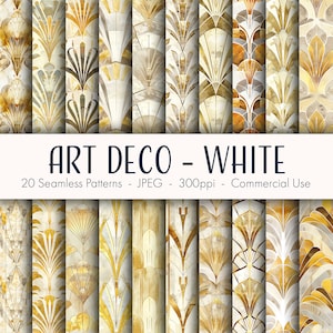 Art Deco weiße nahtlose Muster, druckbares digitales Papier, kommerzielle Nutzung, JPEG-Format, sofortiger Download