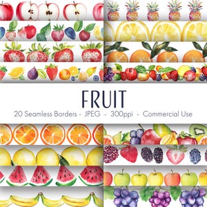 Fruit Seamless Borders, printable digital paper, commercial use, JPEG format, instant download