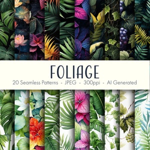 Foliage Seamless Patterns, druckbares digitales Papier, kommerzielle Nutzung, JPEG-Format, sofortiger Download