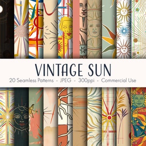 Vintage Sun Seamless Patterns, druckbares digitales Papier, kommerzielle Nutzung, JPEG-Format, sofortiger Download