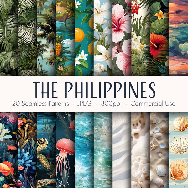 The Philippines Seamless Patterns, printable digital paper, commercial use, JPEG format, instant download