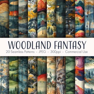 Woodland Fantasy Seamless Patterns, druckbares digitales Papier, kommerzielle Nutzung, JPEG-Format, sofortiger Download