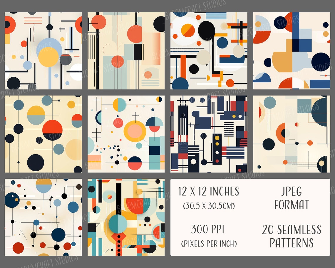 Bauhaus Seamless Patterns, Printable Digital Paper, Instant Download ...