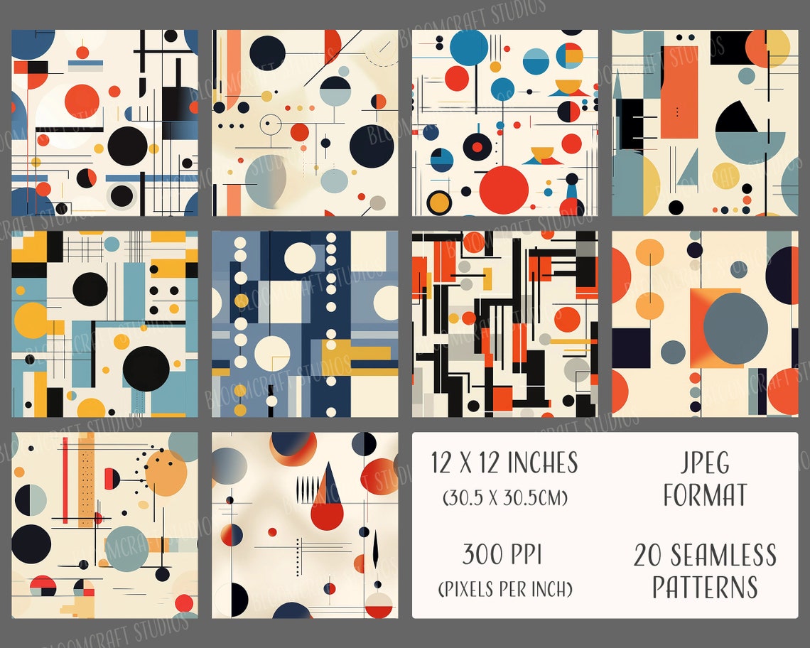 Bauhaus Seamless Patterns, Printable Digital Paper, Instant Download ...