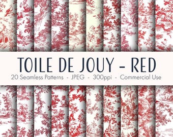 Toile de Jouy rode naadloze patronen, afdrukbaar digitaal papier, commercieel gebruik, jpeg-indeling, instant download