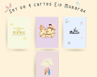 Set de 4 cartes eid mubarak à imprimer | Cadeau Eid | Aid mubarak | cadeau islamique | Décoration de l'Aid