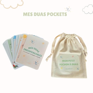 Cartes invocations islamiques pour enfant avec pochon en coton, Doua pocket