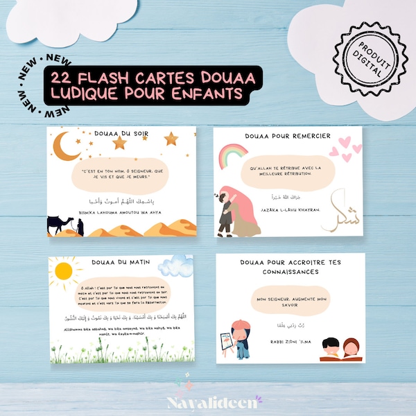 22 Cartes Duas pour enfant en français | Dua pour enfant | Islamique duaa | Cartes à imprimer en Francais Douaa en francais pour enfants