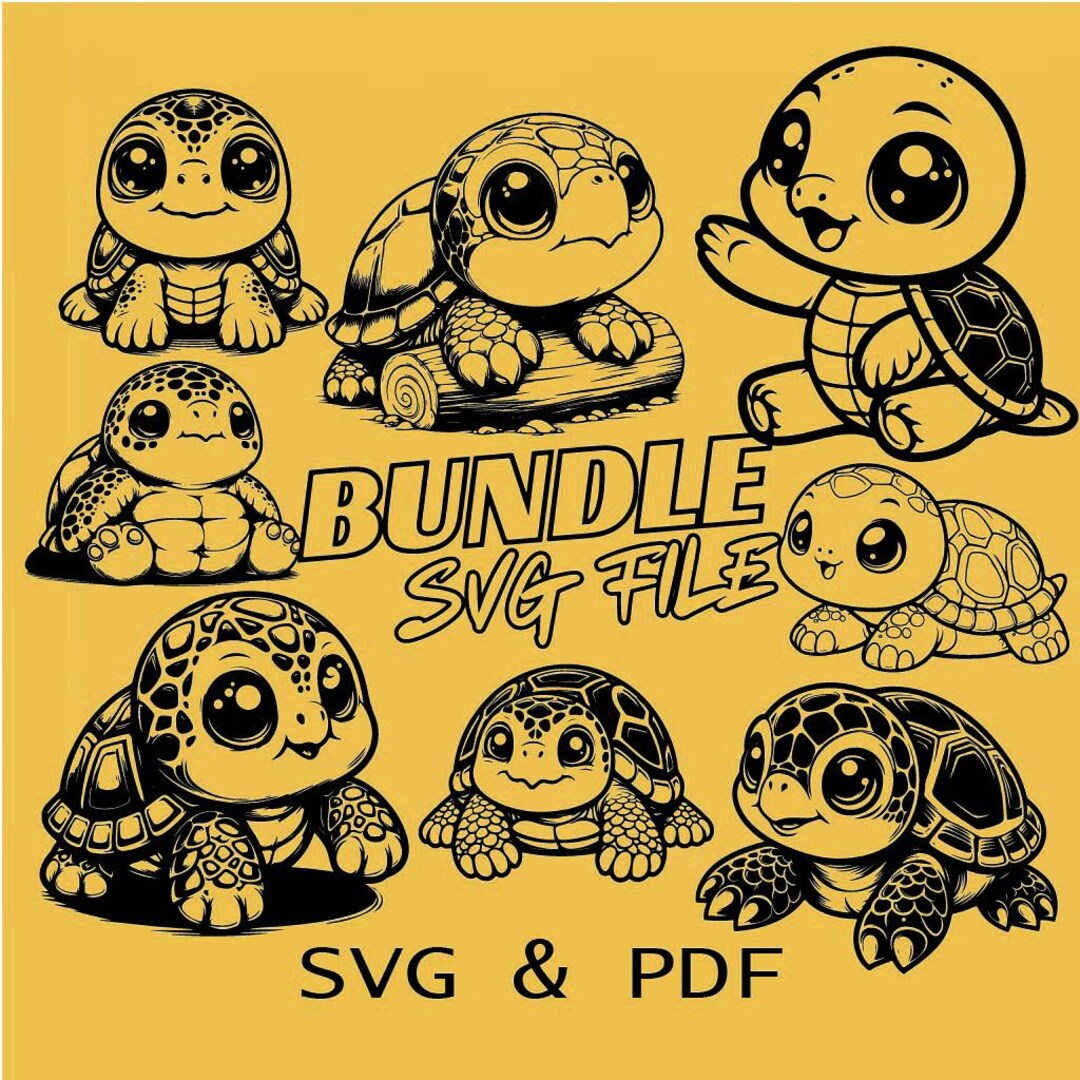 Baby Turtle Sea Ocean Turtle Cute Design File for Laser Cutting Bundle ...