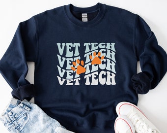 Vet Tech Crewneck Sweatshirt: Paw Print Veterinarian Gift