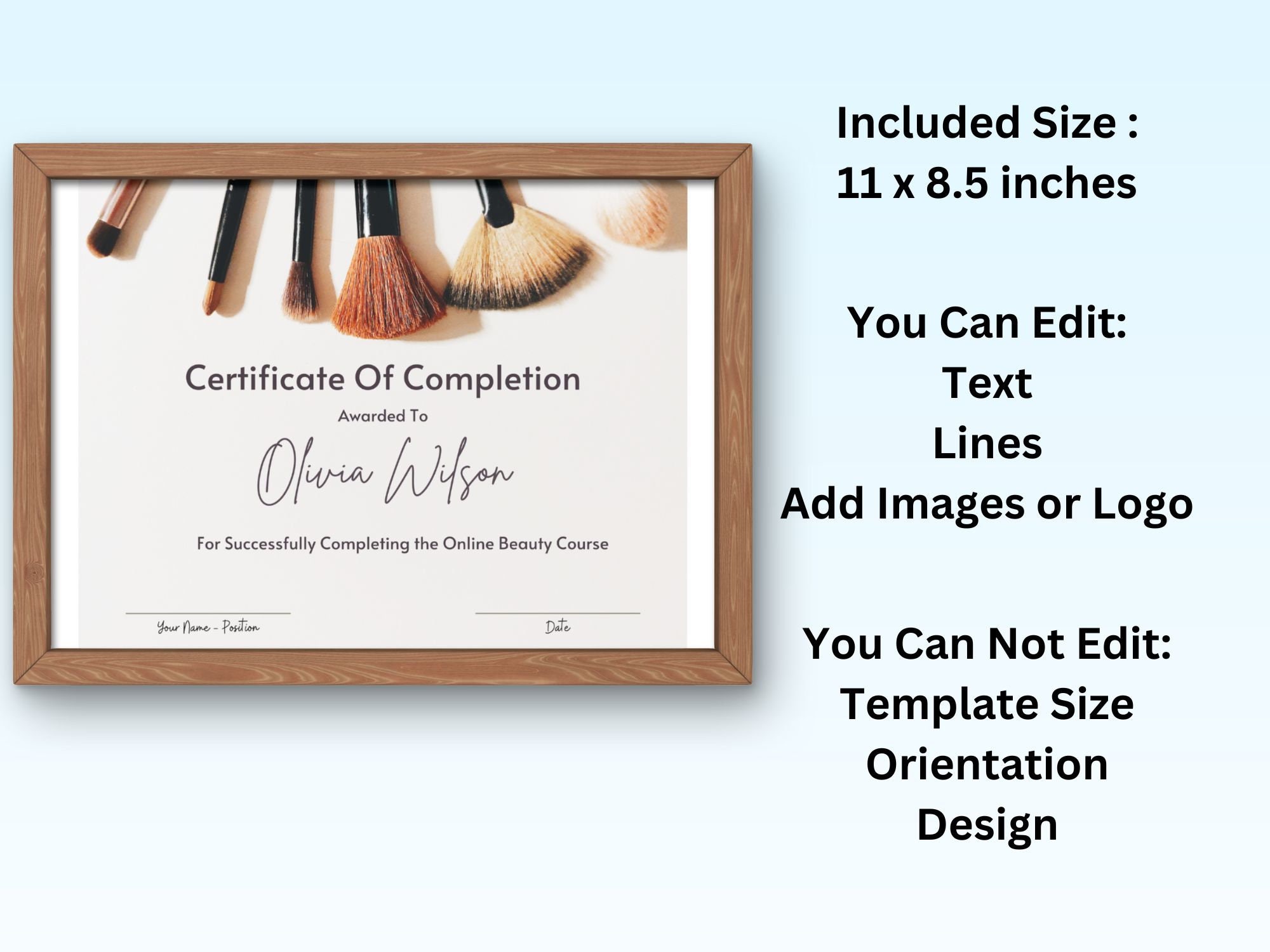 Editable Course Completion Ribbon Editable Course Completion Certificate Template (11x8.5 Inches) - Etsy