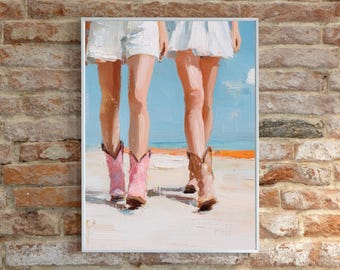 Strand Cowgirl Stiefel Druck: Küsten Western Kunst (Digitaler Download)
