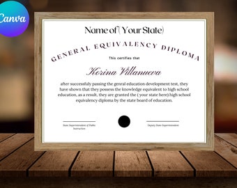 Editable GED Diploma Certificate Template: Canva Design (Instant Download)
