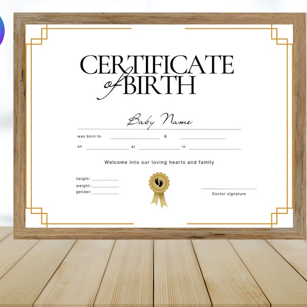 Editable Certificate of Birth Certificate Template, Baby Certificate, Baby Gift, Baby Keepsake, Editable Canva Template - Digital Download