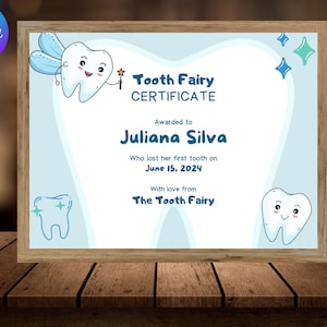 Certificat imprimable modifiable de fée des dents | Première dent perdue | Lettre réaliste de fée des dents | Lettre de fée des dents pour enfants | Dent perdue