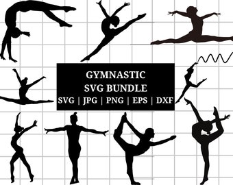 Gymnast SVG Cutting Files, Gymnastics Silhouette Cricut, Cameo, Instant Download, Tumbling Cheerleading, Dxf Cut Files, Sport Athlete Girl