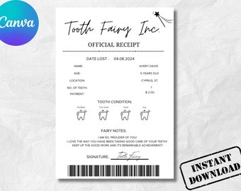 Editable Tooth Fairy Receipt Certificate: First Lost Tooth (Printable)