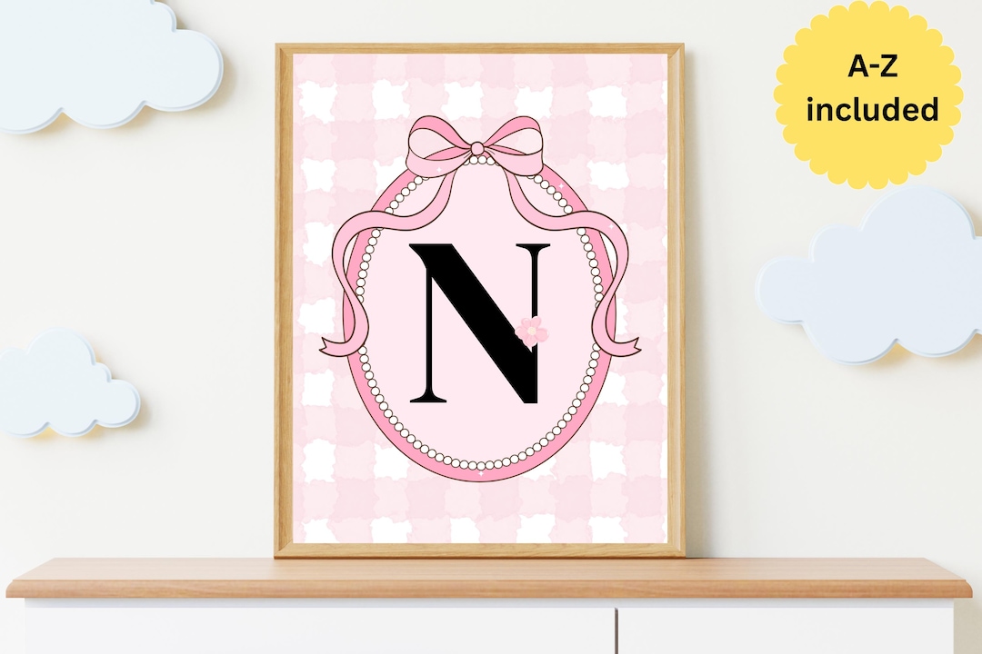 Bow Initial Wall Art for Girls | Pink Bow Nursery Print | Personalized ...