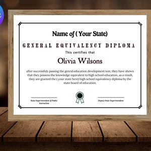GED Diploma Certificate Template, Editable Certificate, Canva Template, Diploma Certificate, School Equivalency Diploma, Instant Download