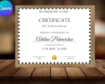 Printable Certificate of Completion Template: Editable Canva Design