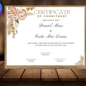 Engagement-Zertifikatsvorlage, druckbares Engagement-Zertifikat, bearbeitbares Engagement-Zeremonie-Zertifikat, Canva-Vorlage