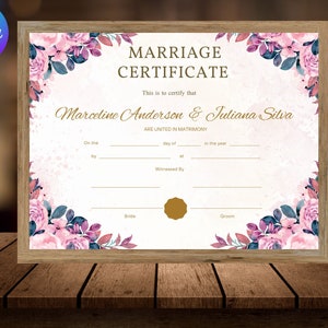 Bearbeitbare Heiratsurkunde Vorlage, Benutzerdefinierte Heiratsurkunde, druckbare Hochzeitsurkunde, Canva Hochzeitsandenken.