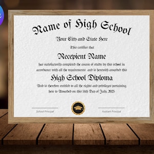 High School Diploma, Home School Diploma, Diploma Template, Printable Certificate With Seal, Diploma Replica Template, Canva Editable