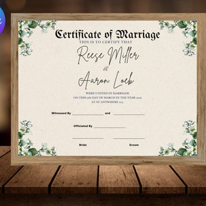 Herbst Greenery Hochzeit Zertifikat Vorlage bearbeitbar druckbare Hochzeit Andenken Ehe Gelübde Erneuerung DIY Digital Download