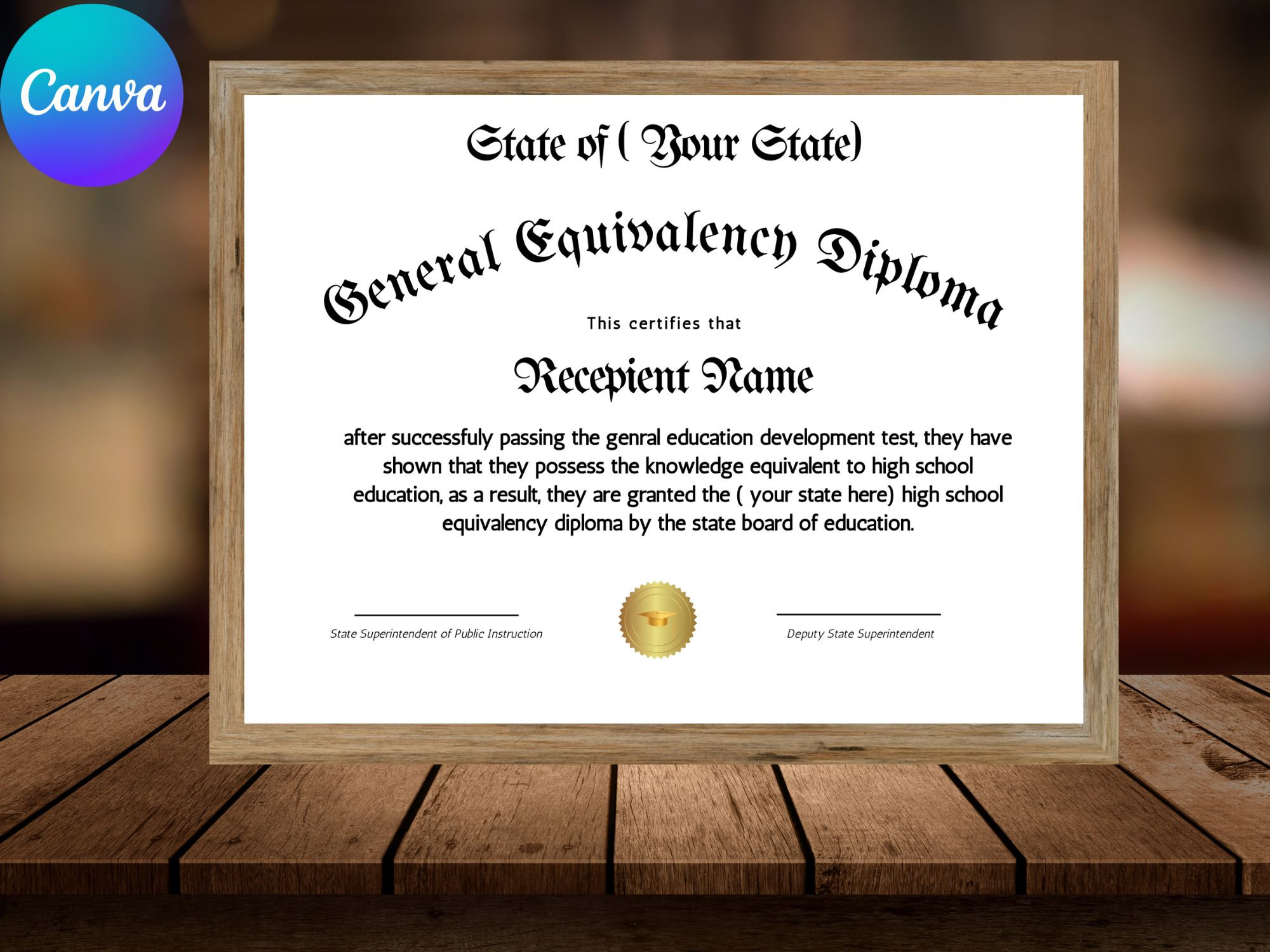 GED Diploma Certificate Template Editable Certificate Canva Template