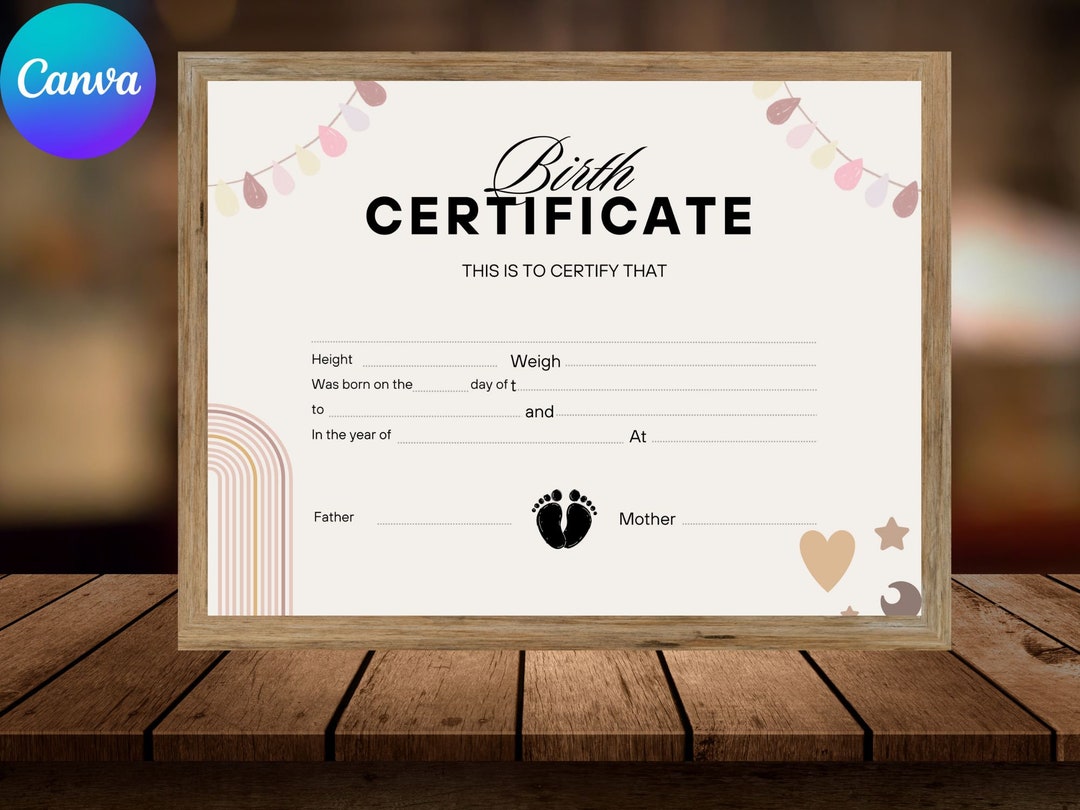 Editable Baby Birth Certificate Template: Keepsake Gift (digital ... - Create Birth Certificate Babies Name