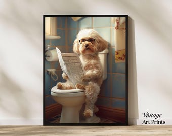 Goldendoodle on Toilet Canvas Print: Funny Bathroom Wall Art (Digital Download)