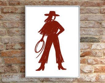 Cowgirl Silhouette Print: Rustic Western Art, Boho Rodeo Decor (Digital Download)