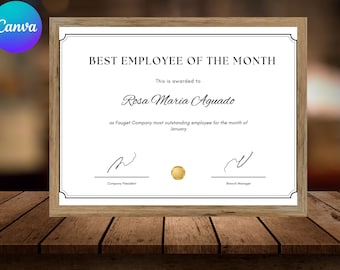 Plantilla de Certificado de Empleado del Año: Premio Negro y Dorado (Descarga instantánea)