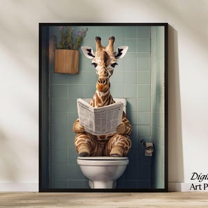 Funny Giraffe Bathroom Print: Quirky Toilet Wall Art (Digital Download)