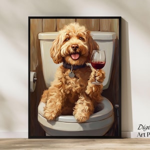 Funny Dog Wall Art, Humorous Bathroom Decor, Dog in Toilet Art, Toilet Print, Pet Shop Artwork, Dachshund Decor, Digital Download