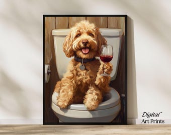 Funny Dog in Toilet Print: Humorous Bathroom Wall Art (Digital Download)