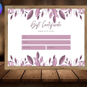 Plantilla de certificado de regalo editable, plantilla de certificado de regalo, certificado de regalo moderno, tarjeta de regalo editable, descarga instantánea, vale de regalo
