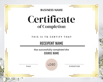 Certificate of Completion | Editable Canva Certificate | Course Completion Certificate | A4 US Letter | Beauty Award, DIY Artist Training