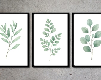 Eucalyptus & Sage Wall Art Prints: Minimalist Scandinavian Decor (Set of 3) (PDF Download)