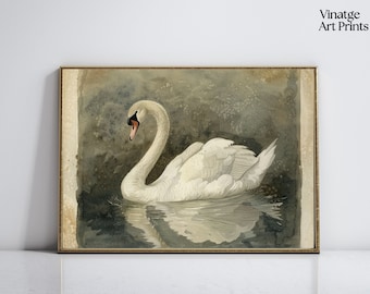 Vintage Swan Print: Neutral Watercolor Nursery Art (Digital Download)