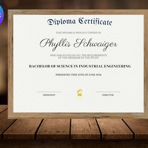 College Diploma with Gold Seal, Printable Customized University Diploma Replica Template, Editable Graduation Certificate Download File