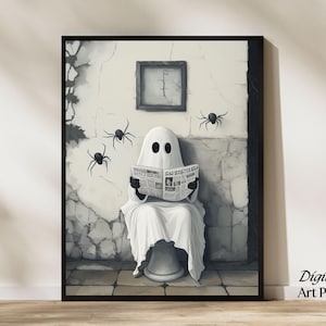 Ghost on Toilet, Ghost in Bathroom Print, Dark Academia, Vintage Poster, Art Poster Print, Halloween Decoration, Gothic Victorian