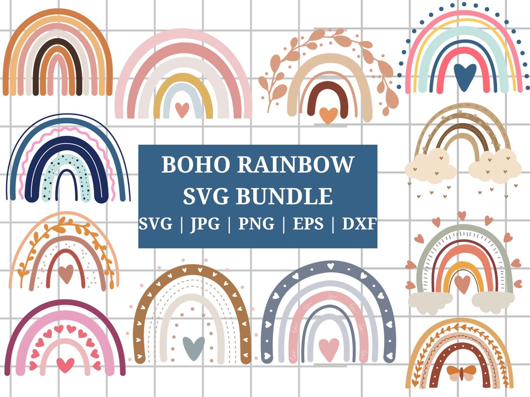 Rainbow Svg, Boho Rainbow Svg, Cute Rainbow Svg, Rainbow Svg Bundle ...