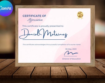 Certificate Of Completion Template, Printable Certificate, Editable Training Certificate Template, Edit with Canva