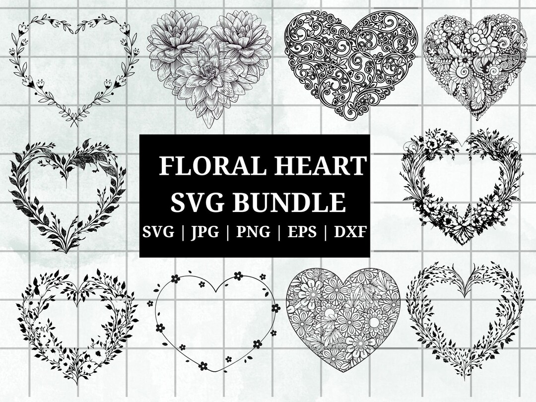 Flower Heart SVG Design - Heart SVG for Cricut - Heart Wreath SVG - Cut ...